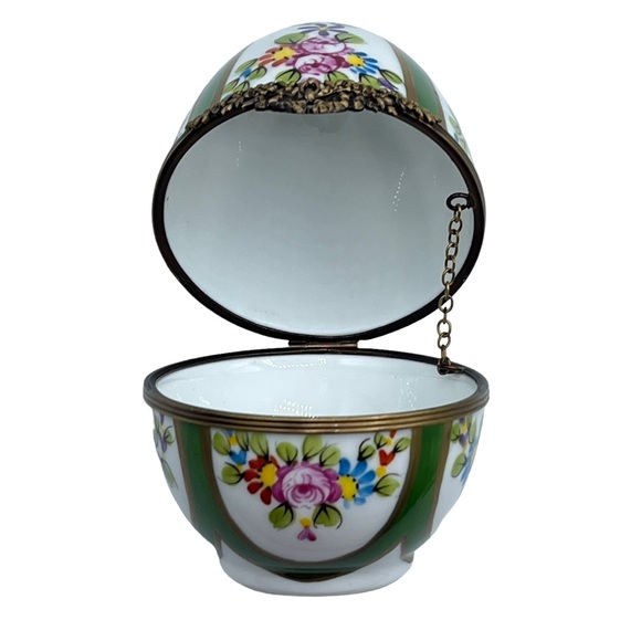 Vintage Limoges France Peint Main Large Easter Egg Flower Trinket Box Ltd Edt - Picture 9 of 10